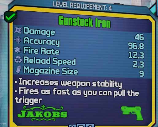 Borderlands 2 Gunstock Iron allows for rapid firing.