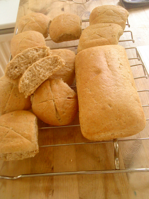 Wholemeal Oat Loaf and Rolls Waiting to be Eaten