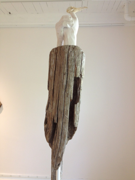 The Reluctant Atheist. Medium: wood, metal, hydrocal and bird skull