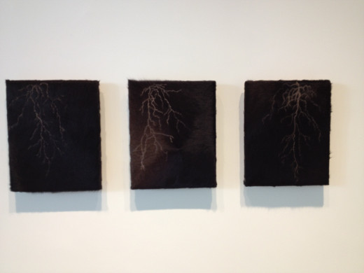 Lightening Strike #2, #3 and #4. Medium: cowhide mounted on plywood panel