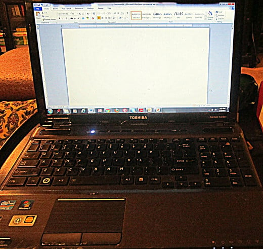 My Toshiba laptop with a blank screen--ready to write!
