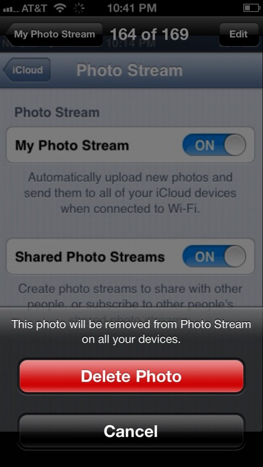 Tap "Delete Photo." The photo is removed from your device's photo stream, as well as the iCloud photo stream on any other devices associated with the same Apple ID.