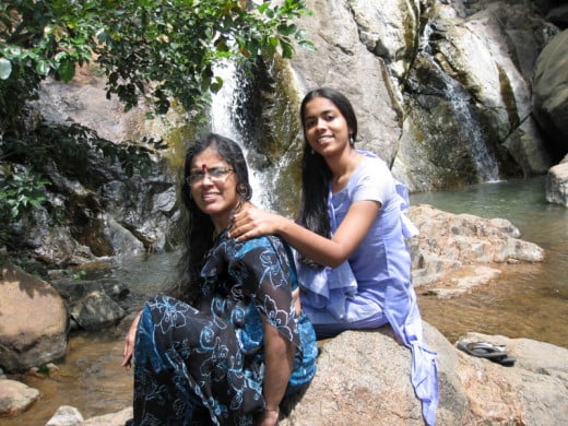 Mom and me enjoying after the fun-filled experience in the falls in Yealagiri