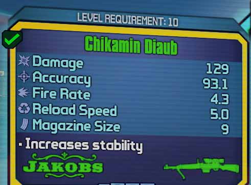 Borderlands 2 Chikamin Diaub sniper rifle - good enough to put down this robotic monstrosity.