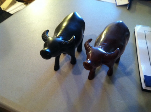 Those are real bulls, this is a real picture of the bulls. The bulls are made out of wood and exist.