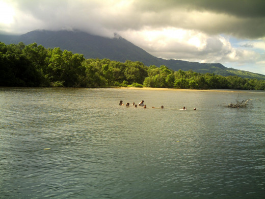 The Kids and I, Enjoying the Warmth of the Sea, Paiyava, Goodenough Island, PNG
