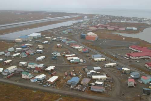 Barrow during a thaw. Climate change is furthering erosion in coastal areas in Alaska.