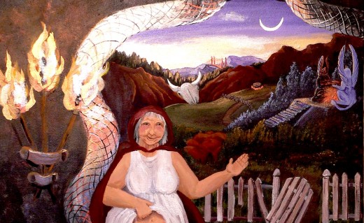 Baubo is a mythological figure who beckons you to brave the gates of the second half of life. She offers to show you the way through the darkness to find life after youth. 