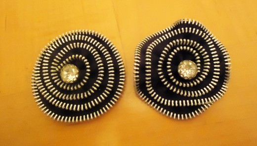 black zipper flowers with vintage button embellishments