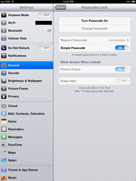 Set the Simple Passcode toggle to "ON" if you want to use a 4-digit passcode. Alternatively, set the toggle to "OFF" if you want to use numbers, letters and special characters to form a passcode/password.