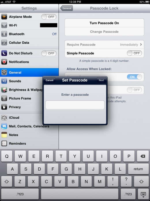 Alternatively, enter your numbers, letters and special characters in the complex passcode/password box.
