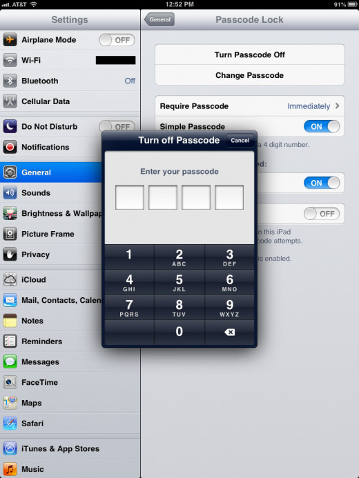 Enter your passcode/password. Upon successfully entering your passcode/password, the Passcode Lock feature will be turned off.