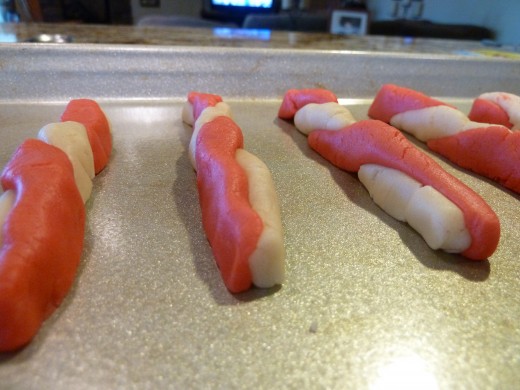 Candy Cane Wand cookies ready for the oven.