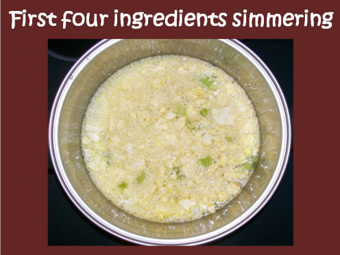 After first four ingredients are brought to a boil, simmer for 10 minutes.  Source:  Sharyn's Slant