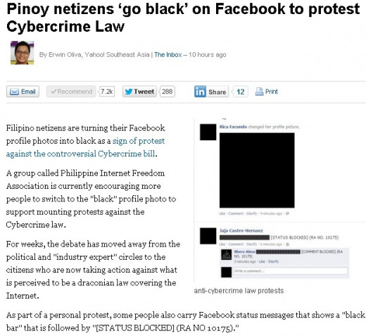 Photo Credit: http://ph.news.yahoo.com/blogs/the-inbox/pinoy-netizens-black-facebook-protest-cybercrime-law-040937803.html (Using Capture-a-Screenshot)