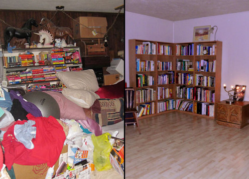 Before and after pictures of a hoarder that successfully received treatment.