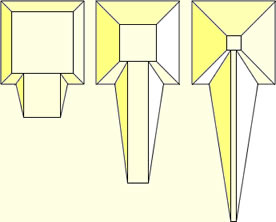 Diagram illustrating how the length of a ramp would increase as the pyramid grew. The ramp would also have to become more narrow - and therefore more dangerous to use.