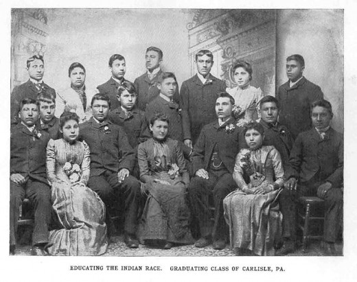 Photo caption reads "Educating the Indian Race. Graduating Class of Carlisle, PA"