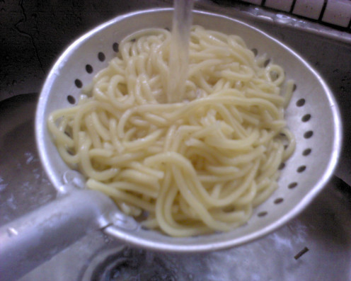 strain the noodles and let it cool under tap water