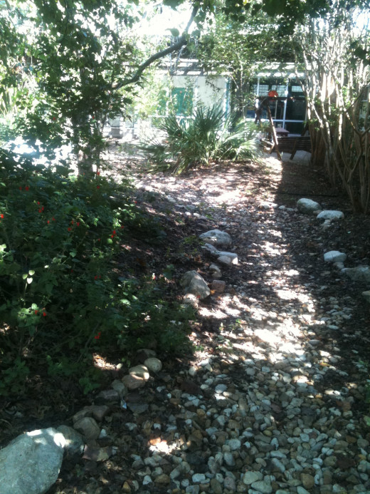 A river-rock path.