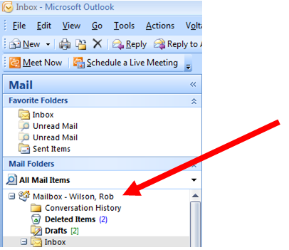 Step 1 of 2 in determining the size of your mailbox in Outlook 2007.