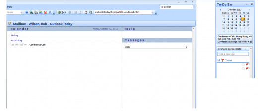 Outlook Today (left) compared to the To-Do bar (right) in Outlook 2007.