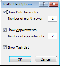 Configurable options for the To-Do bar in Outlook 2007.