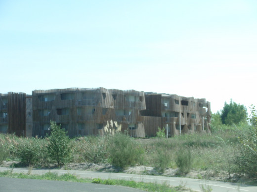 Artistic houses seen from the road