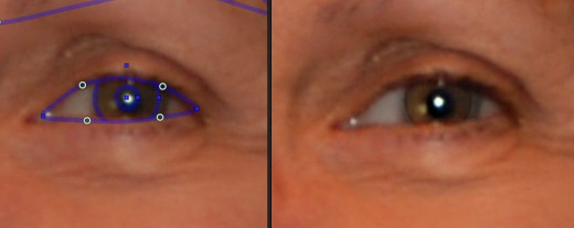 Here the outline was not centered or large enough, and the edit made a ring inside of the iris.