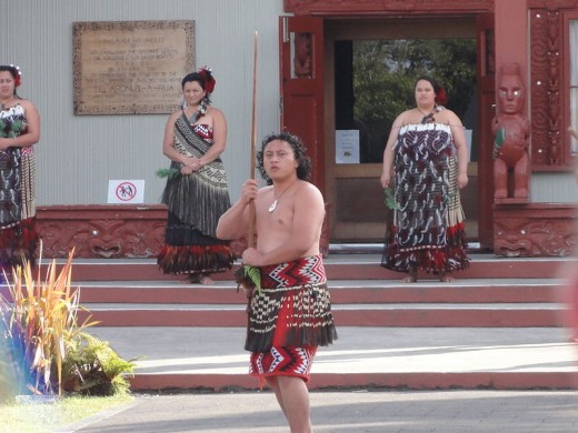 Andy king50 took this photograph on November 27, 2011 of a traditional Maori greeting ceremony for visitors in Whakarearewa, Rotorua, New Zealand.