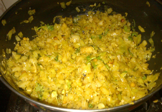 Cabbage Poriyal after adding coconut and coriander