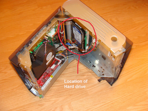 Fig 1. Opened Dell 4700C Computer and Location of Hard Drive