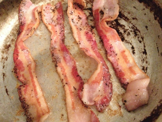 Because I pre-cooked my think bacon, it began to brown and crisp, but it was still malleable.
