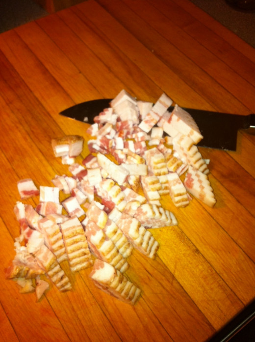 Cut the bacon into small pieces.