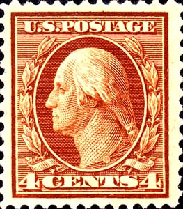 A George Washington stamp of United States, issued in 1908