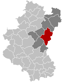 Map location of Bastogne, in the Belgian province of Luxembourg