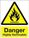 EXTREMELY FLAMMABLE: The abbreviation for this symbol is "F+"  and is associated with chemicals that have an extremely low flash point and boiling point, and gases that catch fire in contact with air.