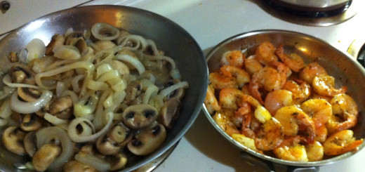 Fried Mushrooms and Onions and Cajun Fried Shrimp