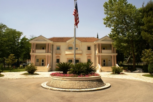 This photograph of the United States embassy in Podgorica, Montenegro is a work of a United States Department of State employee, taken or made during the course of an employee's official duties. As a work of the U.S. federal government, the image is 