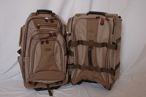 These bags are similar to the carry-on bags with which I travel. They fit within all airline specified dimensions. Both have telescoping pull-handles and wheels.