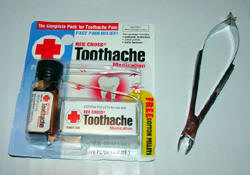 Clove oil package for tootache at pharmacy