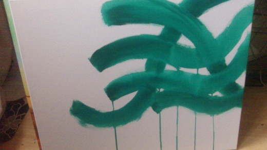The drips of green help provide an accidental happy painting moment.