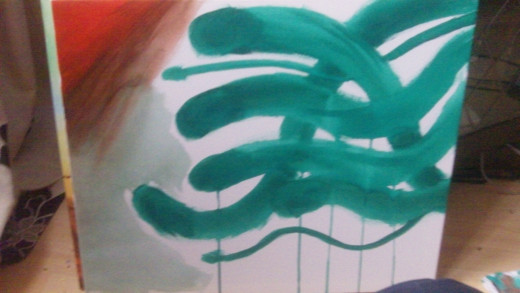 Start to work out the background with red and some light green.