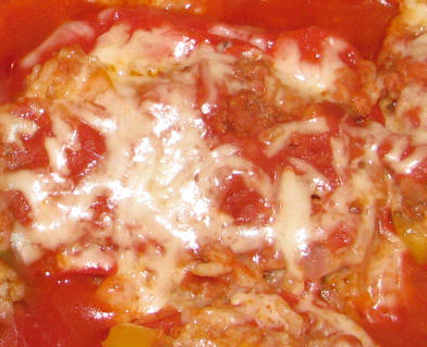 Stuffed Pepper Soup topped with Mozzarella cheese.