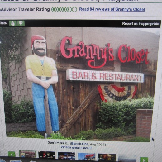 Screenshot of image of Granny's Closet Restaurant, Flagstaff, AZ.