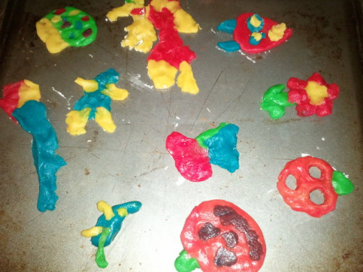These are some Crazy Creative Colorful Cookies designed by some 6-10 year olds. This is before baking.