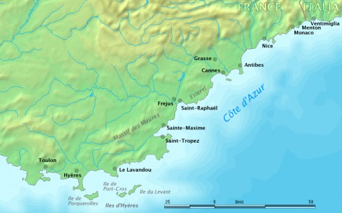 Map of the Côte d'Azur, France