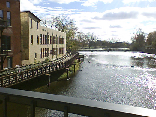 Clark Hill Building showing Lansing River Trail and North Lansing Dam