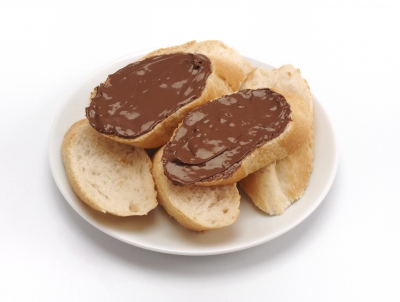 Bread and a chocolate spread, like Nutella. Yummy!