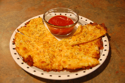 Finished cheesy bread with homemade pizza sauce